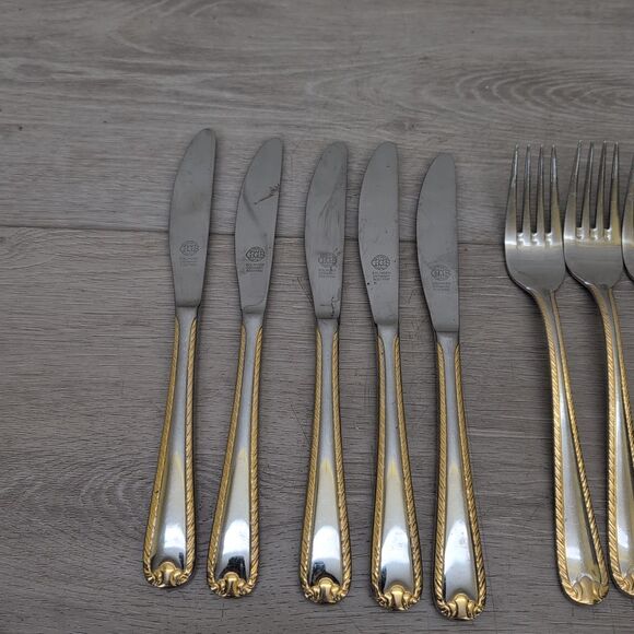 Lot of 17 Pieces SOLIGEN GERMANY 18/10 Stainless & GOLD Accent Flatware - Picture 3 of 13
